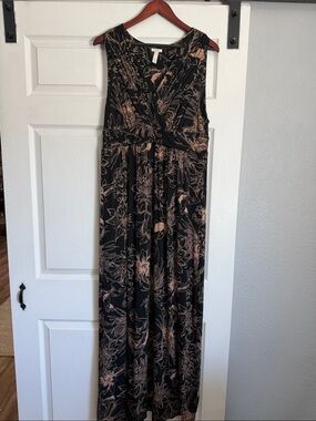 Soma Black Maxi Dress with Taupe Floral Print